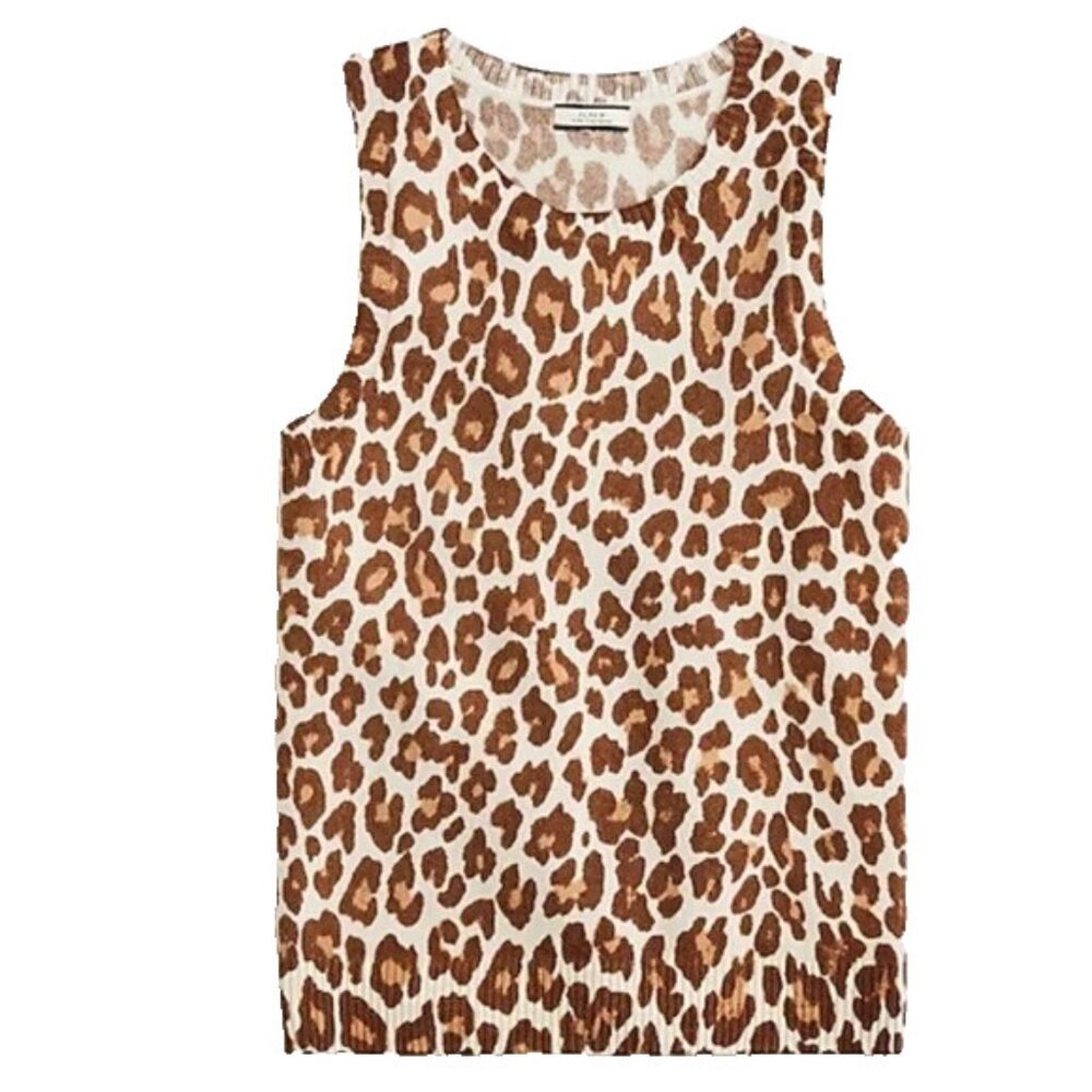 NWT J.Crew Cashmere Crewneck Sweater Shell in Muslin Brown Leopard Print S